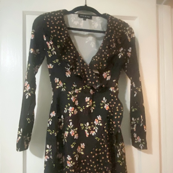 Parisian Brand (Asos) Floral Long Sleeve Frill Wrap Dress - Picture 4 of 5